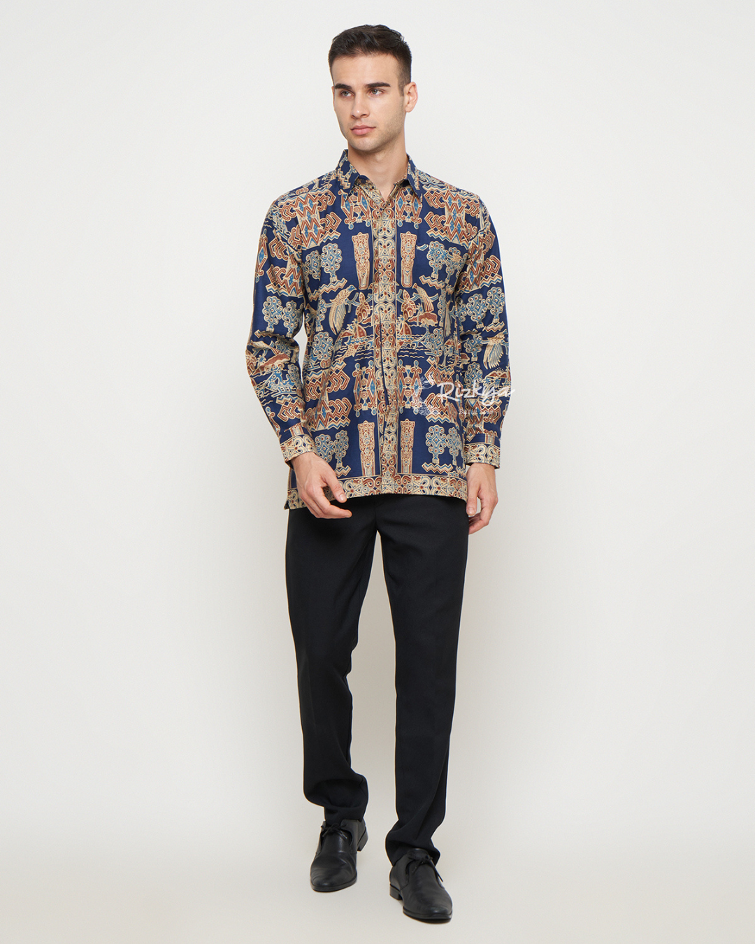 Rizkya Batik Kemeja Batik MD Lengan Panjang Biru