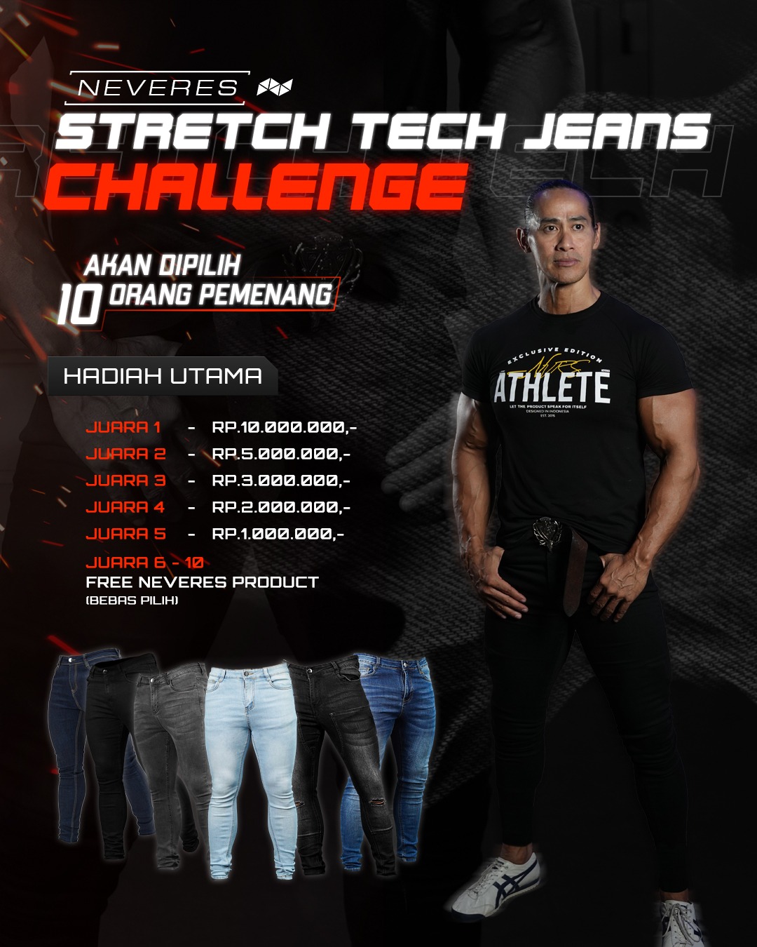 NEVERES Ripped Stretch Tech Jeans