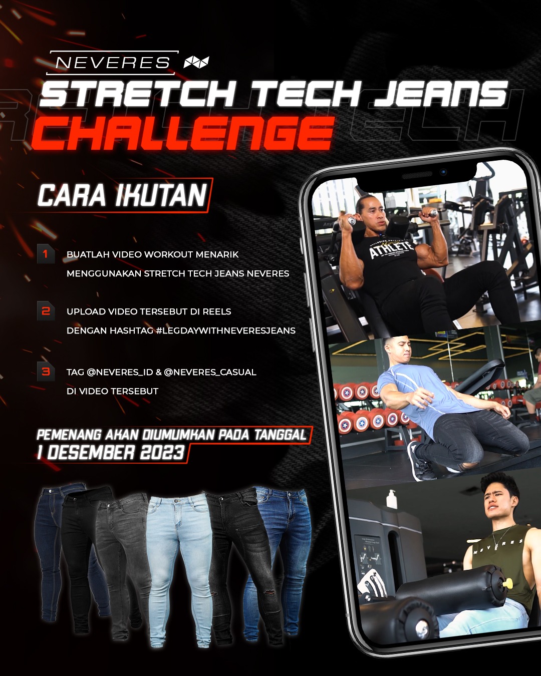 NEVERES Ripped Stretch Tech Jeans
