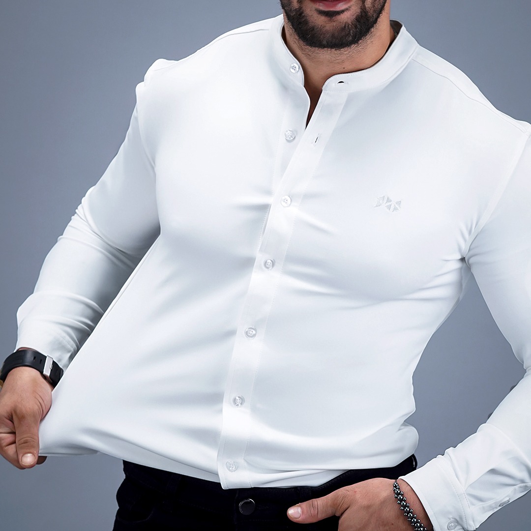 NEVERES Collarless Classic Fit Shirt Longsleeve