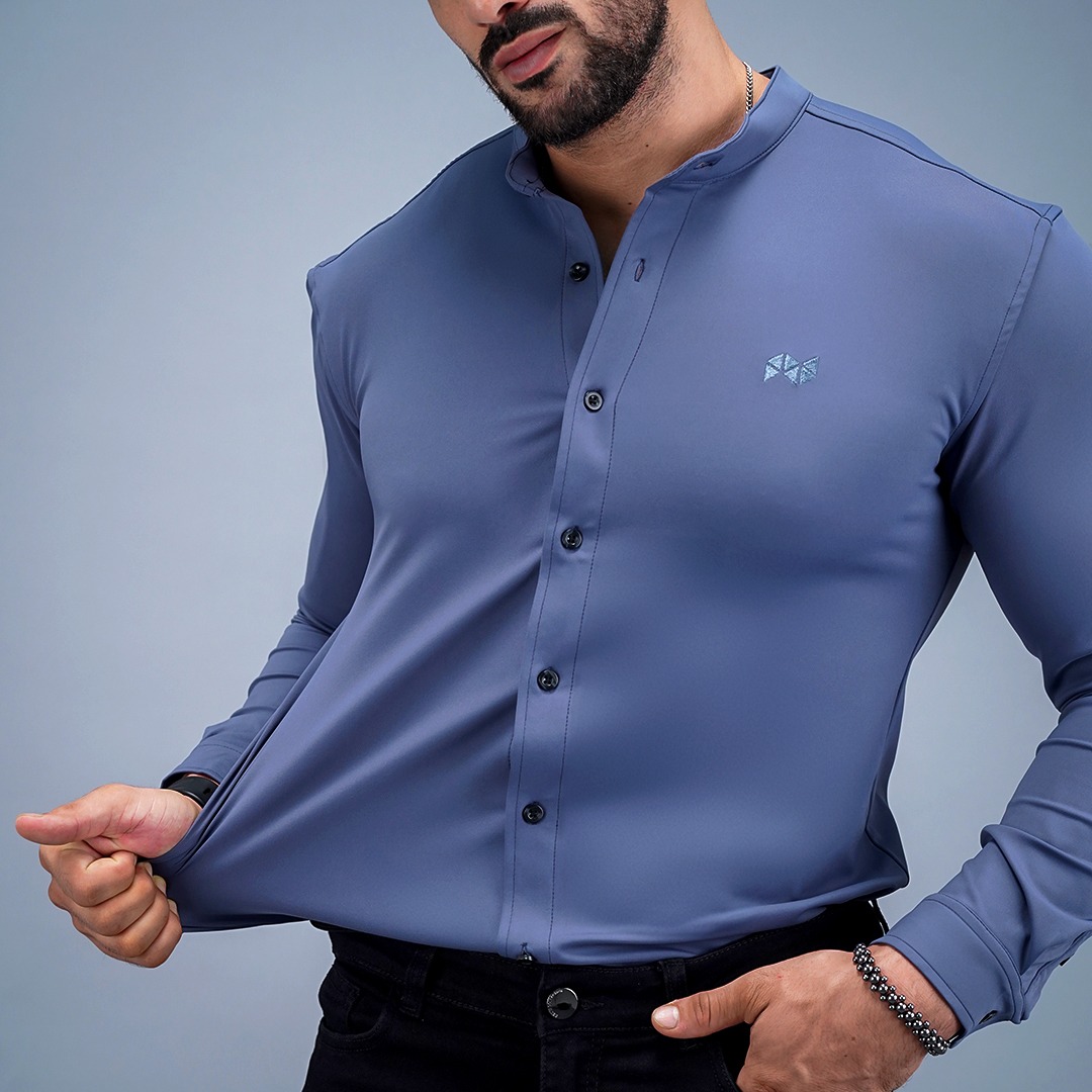 NEVERES Collarless Classic Fit Shirt Longsleeve