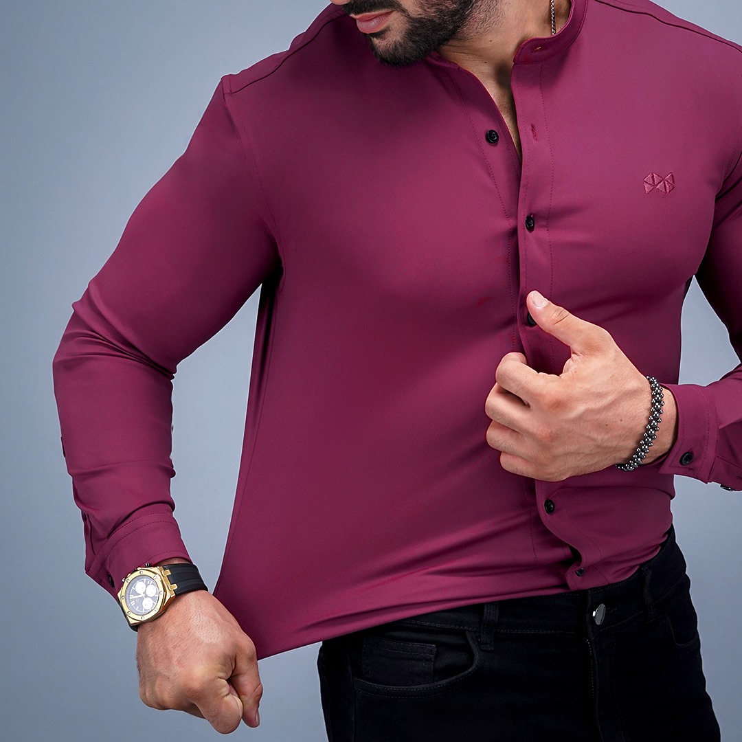 NEVERES Collarless Classic Fit Shirt Longsleeve
