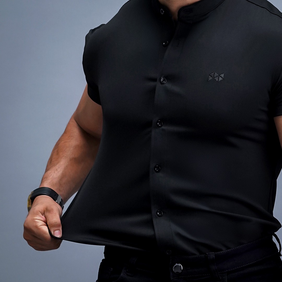 NEVERES Collarless Classic Fit Shirt Shortsleeve