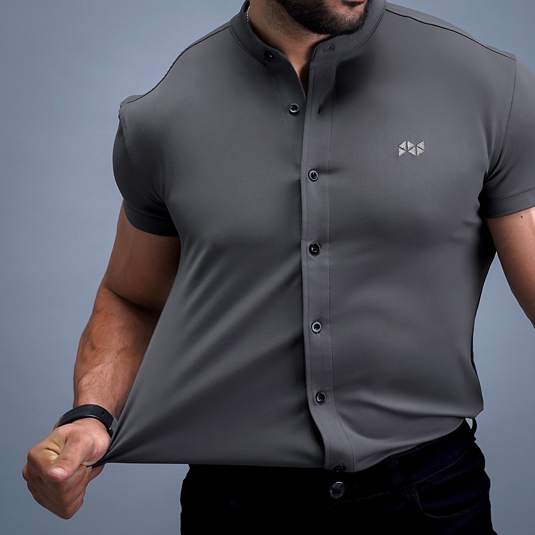 NEVERES Collarless Classic Fit Shirt Shortsleeve