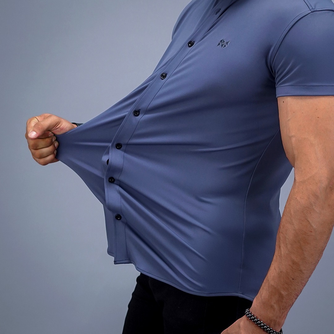 NEVERES Collarless Classic Fit Shirt Shortsleeve
