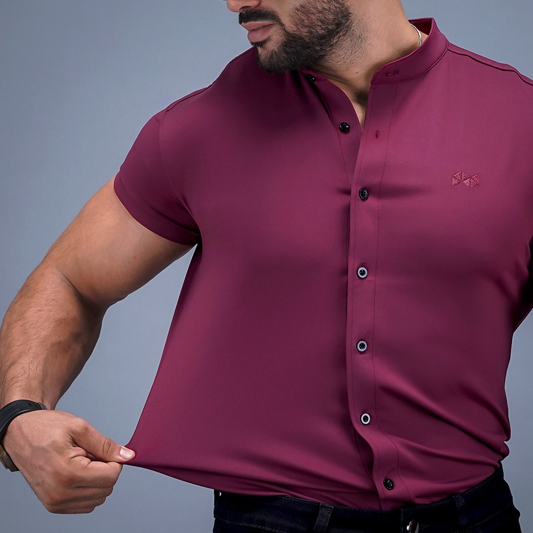 NEVERES Collarless Classic Fit Shirt Shortsleeve