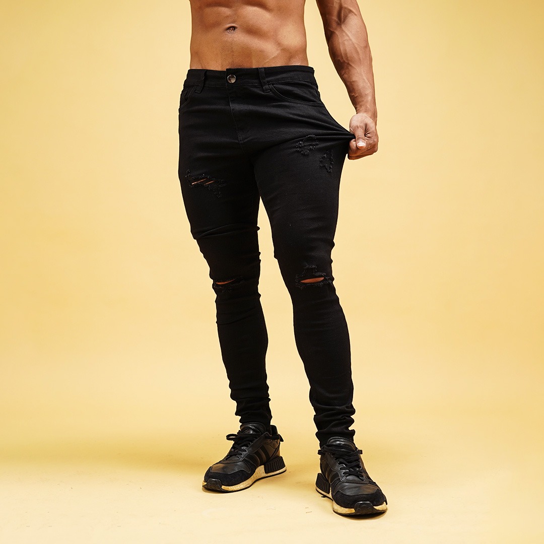 NEVERES Ripped Stretch Tech Jeans
