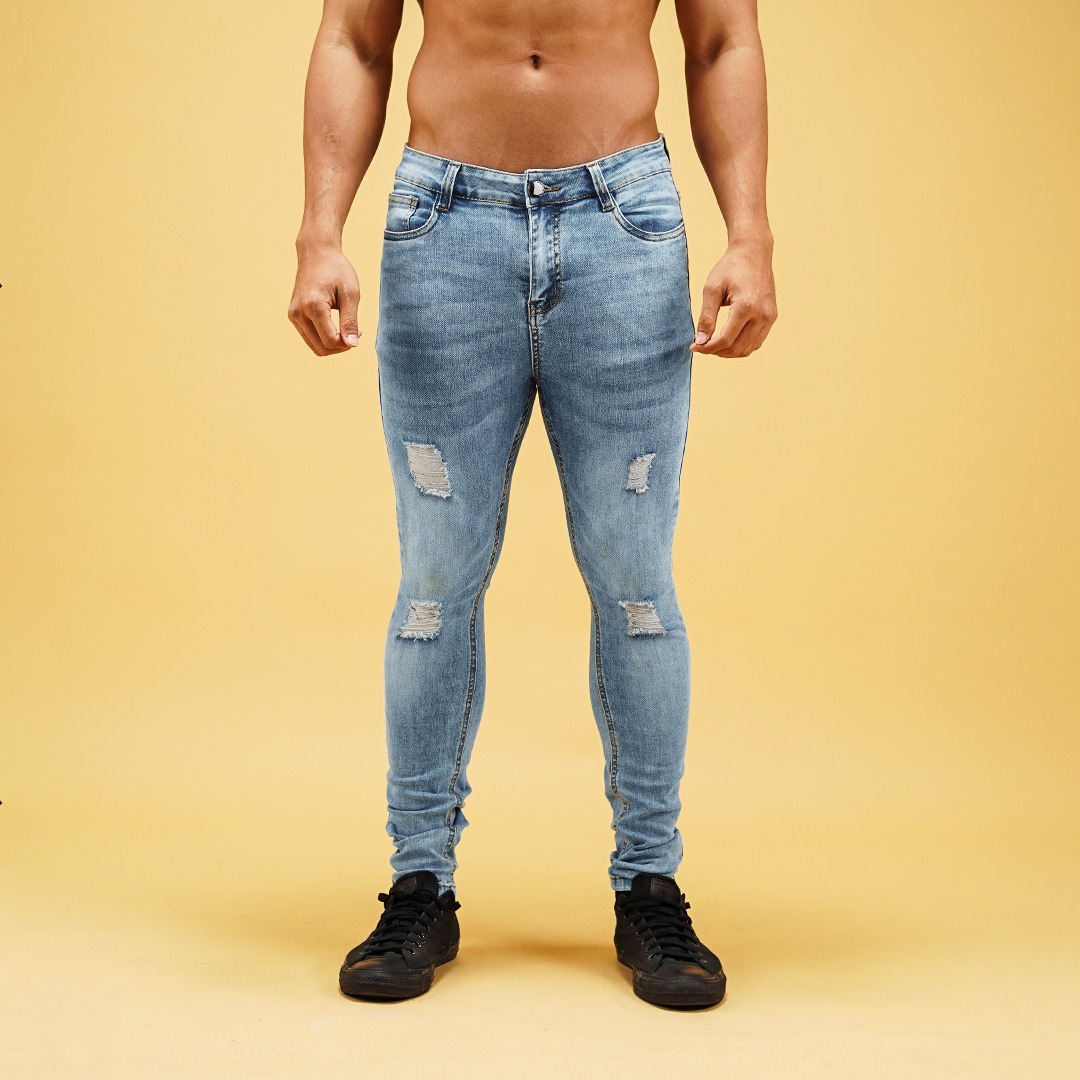 NEVERES Ripped Stretch Tech Jeans