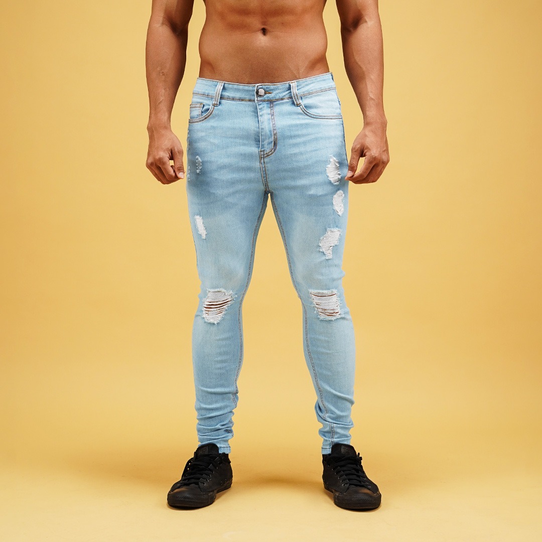 NEVERES Ripped Stretch Tech Jeans