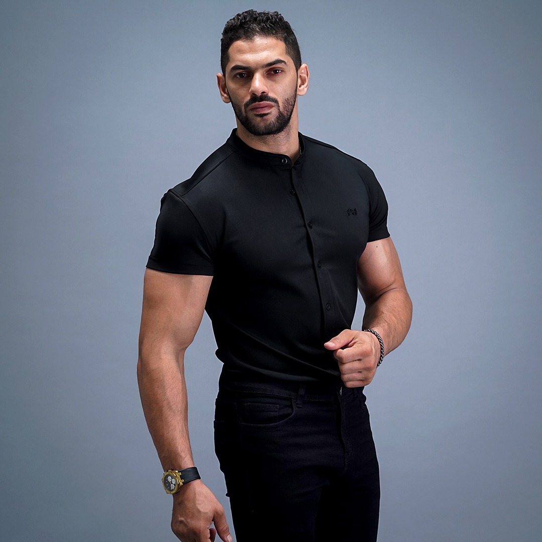 NEVERES Collarless Classic Fit Shirt Shortsleeve
