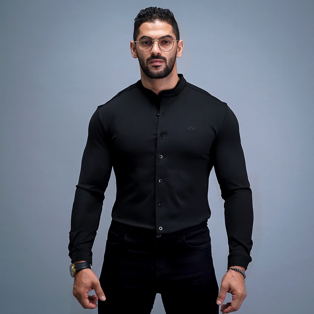 NEVERES Collarless Classic Fit Shirt Longsleeve