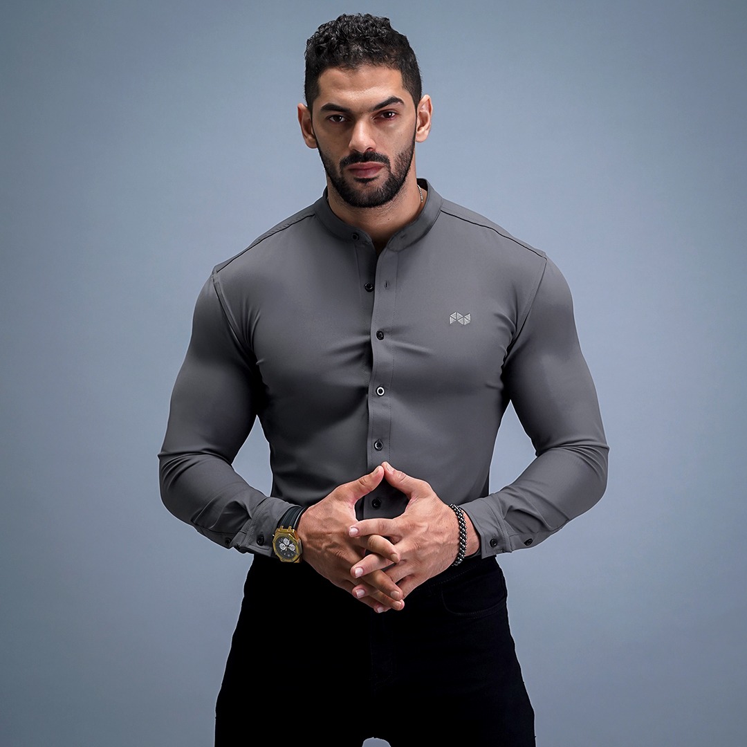 NEVERES Collarless Classic Fit Shirt Longsleeve