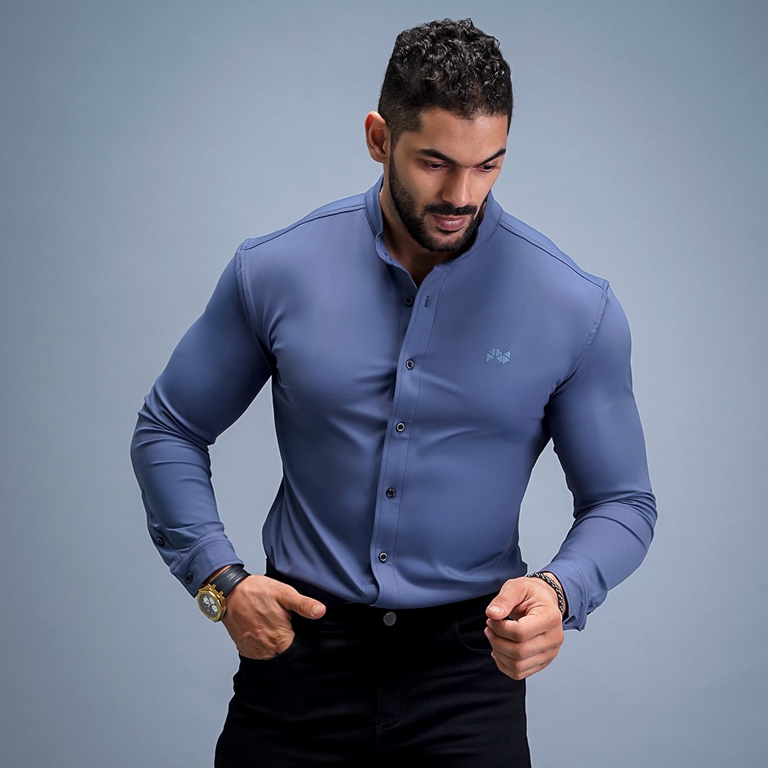 NEVERES Collarless Classic Fit Shirt Longsleeve