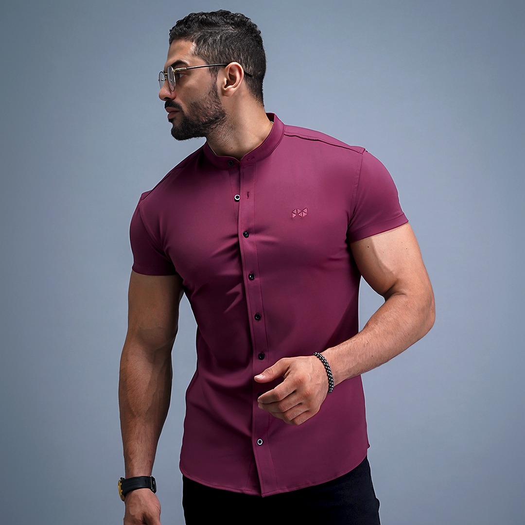 NEVERES Collarless Classic Fit Shirt Shortsleeve