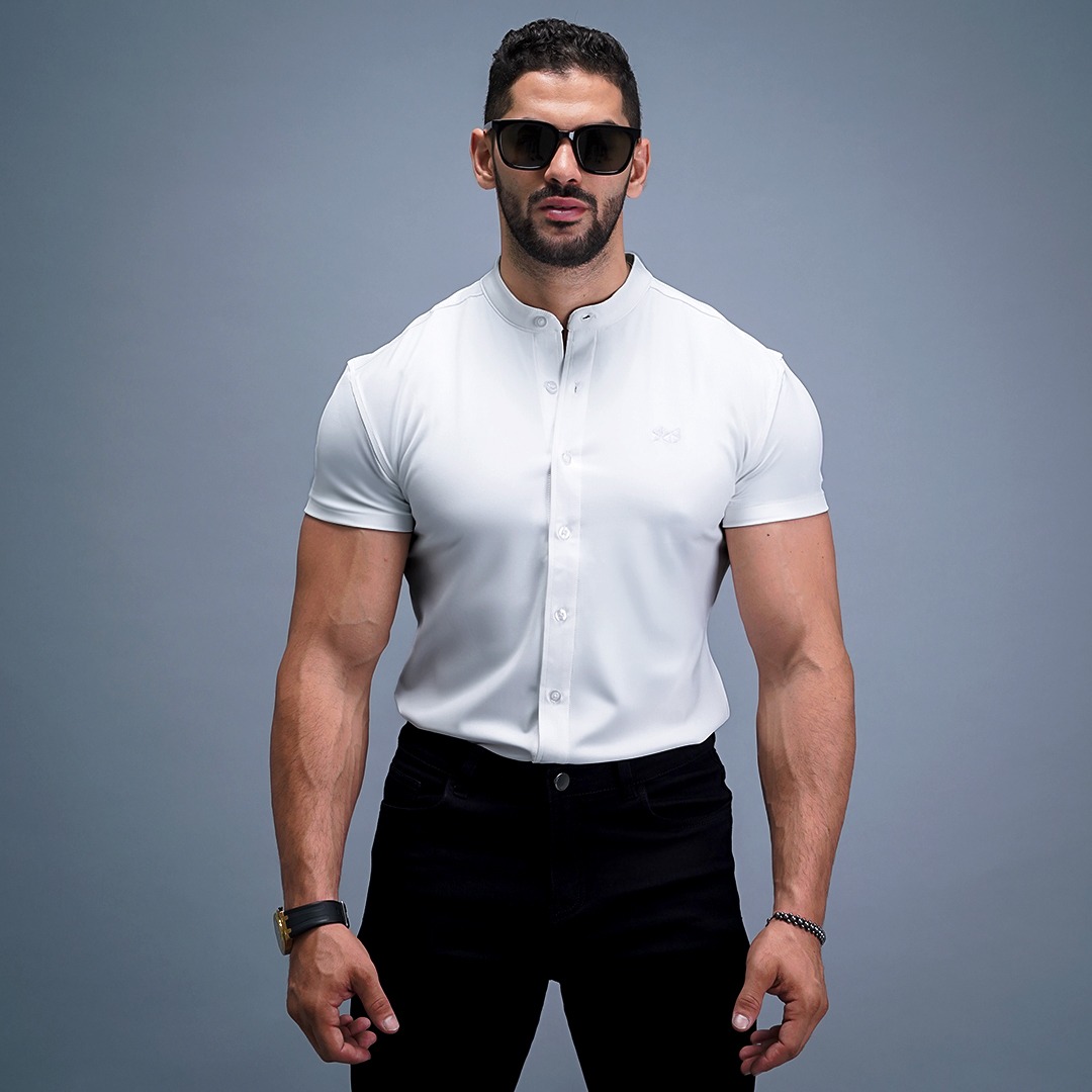 NEVERES Collarless Classic Fit Shirt Shortsleeve