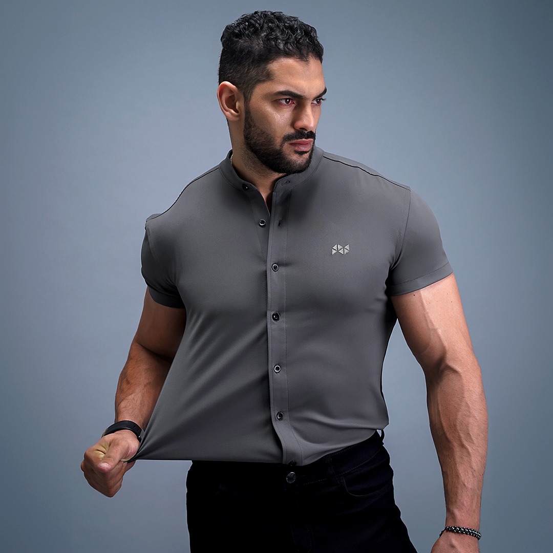 NEVERES Collarless Classic Fit Shirt Shortsleeve