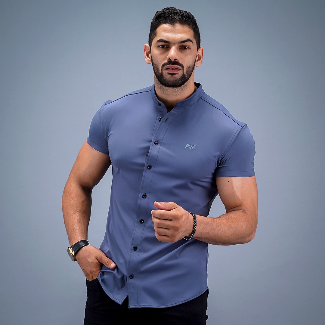 NEVERES Collarless Classic Fit Shirt Shortsleeve