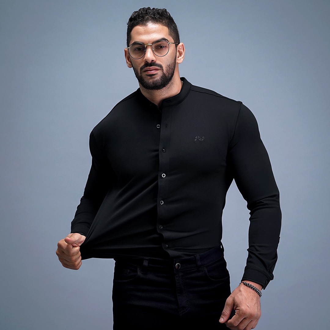NEVERES Collarless Classic Fit Shirt Longsleeve
