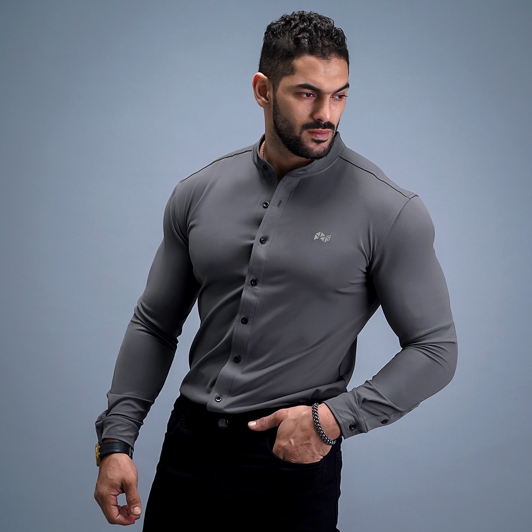 NEVERES Collarless Classic Fit Shirt Longsleeve