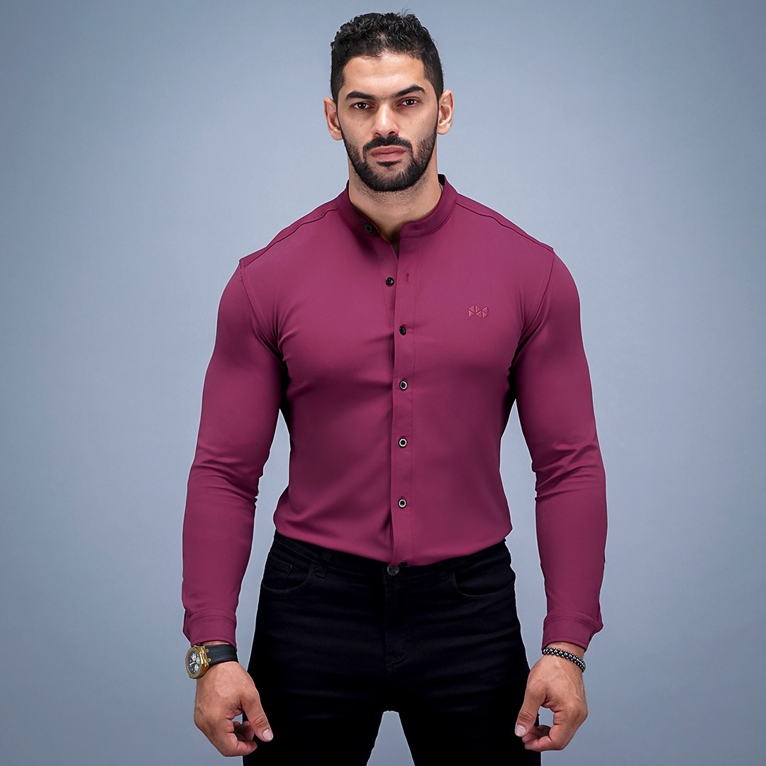 NEVERES Collarless Classic Fit Shirt Longsleeve