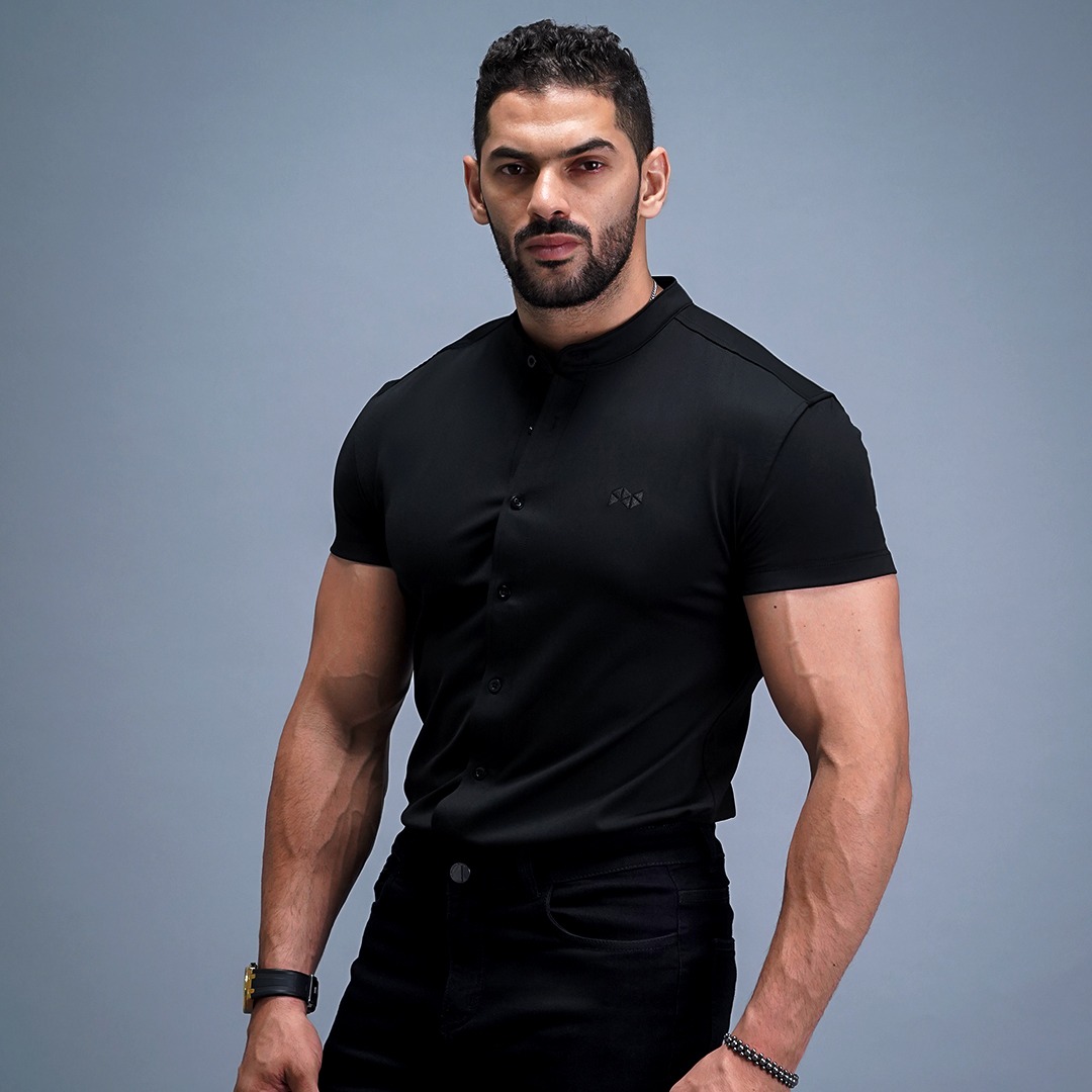 NEVERES Collarless Classic Fit Shirt Shortsleeve