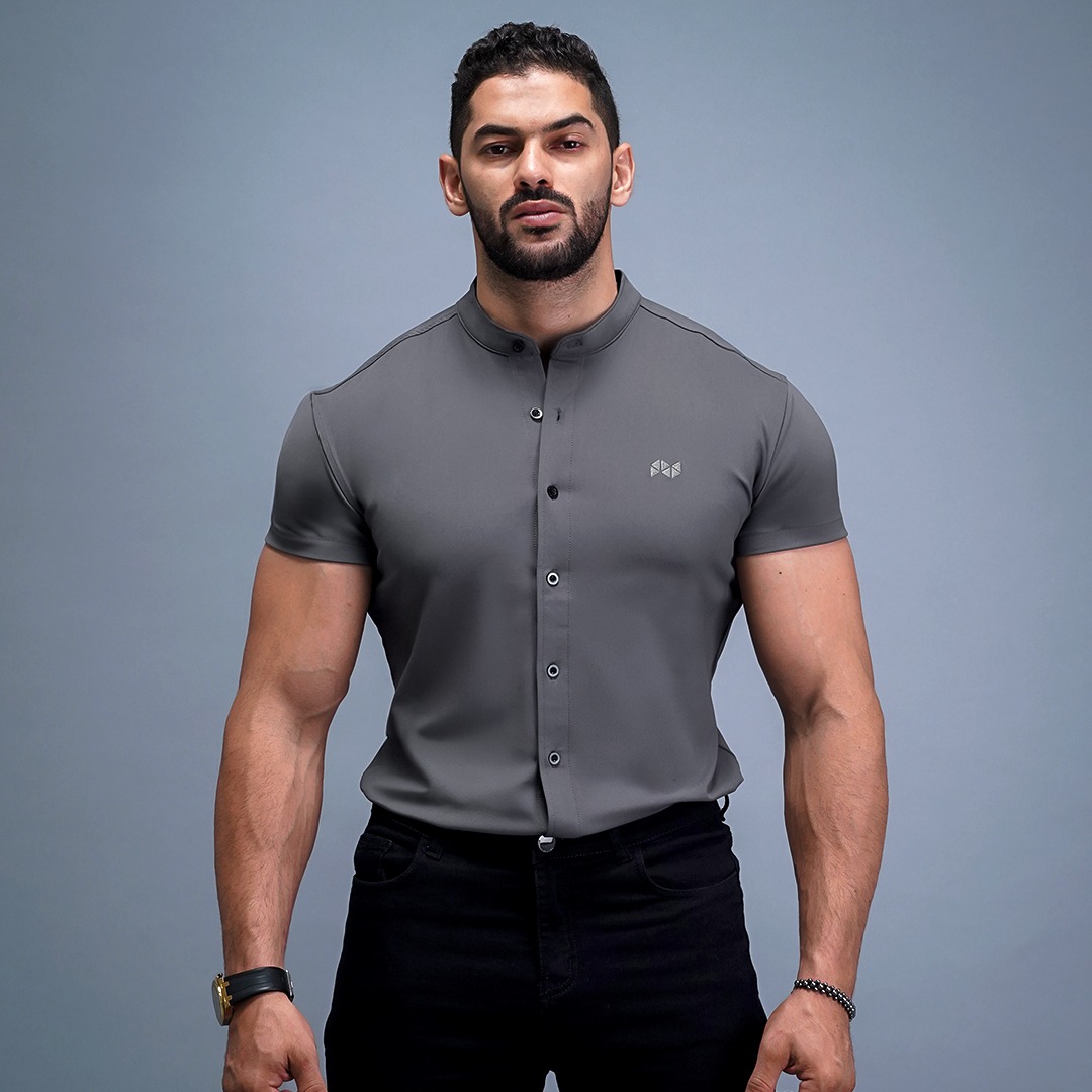 NEVERES Collarless Classic Fit Shirt Shortsleeve