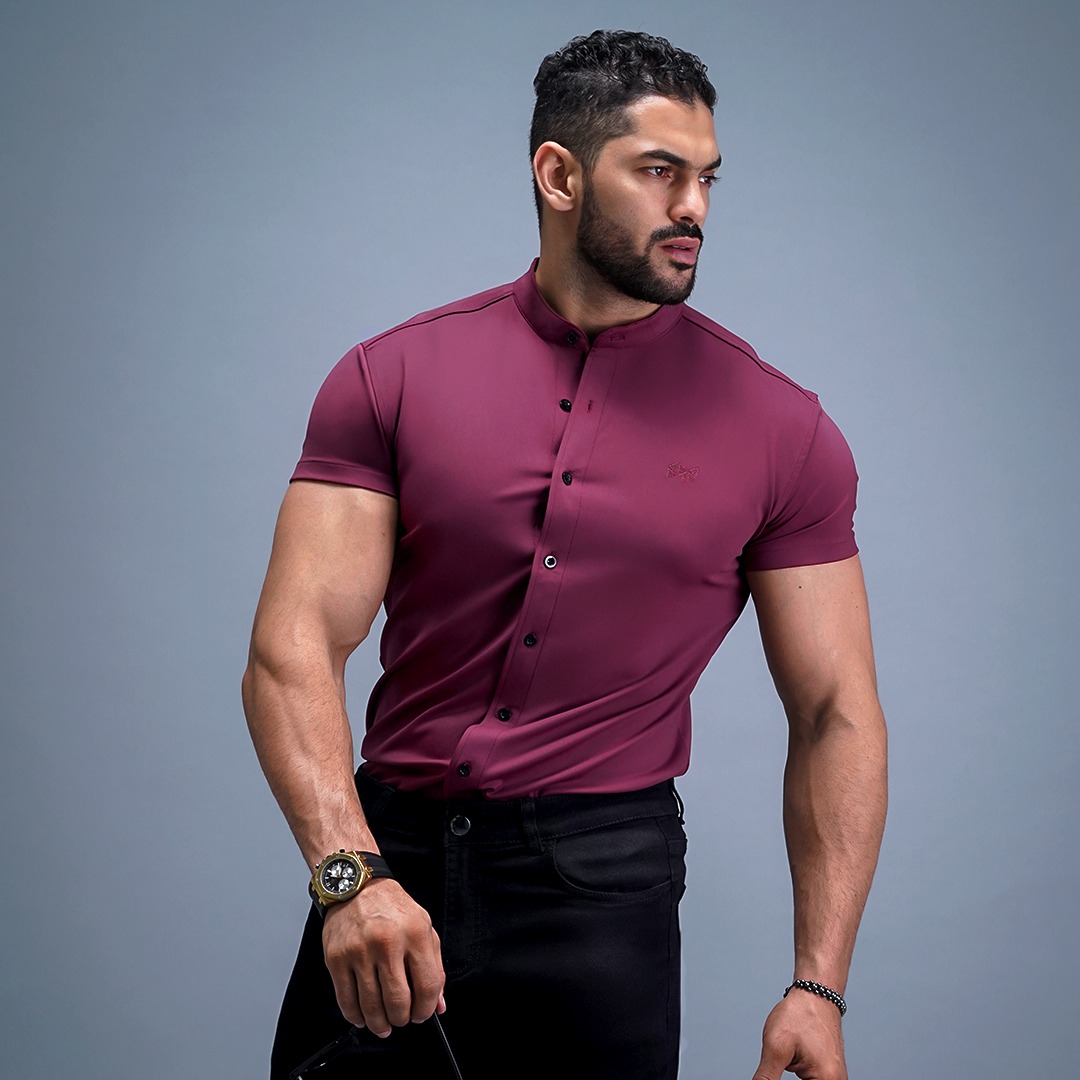 NEVERES Collarless Classic Fit Shirt Shortsleeve