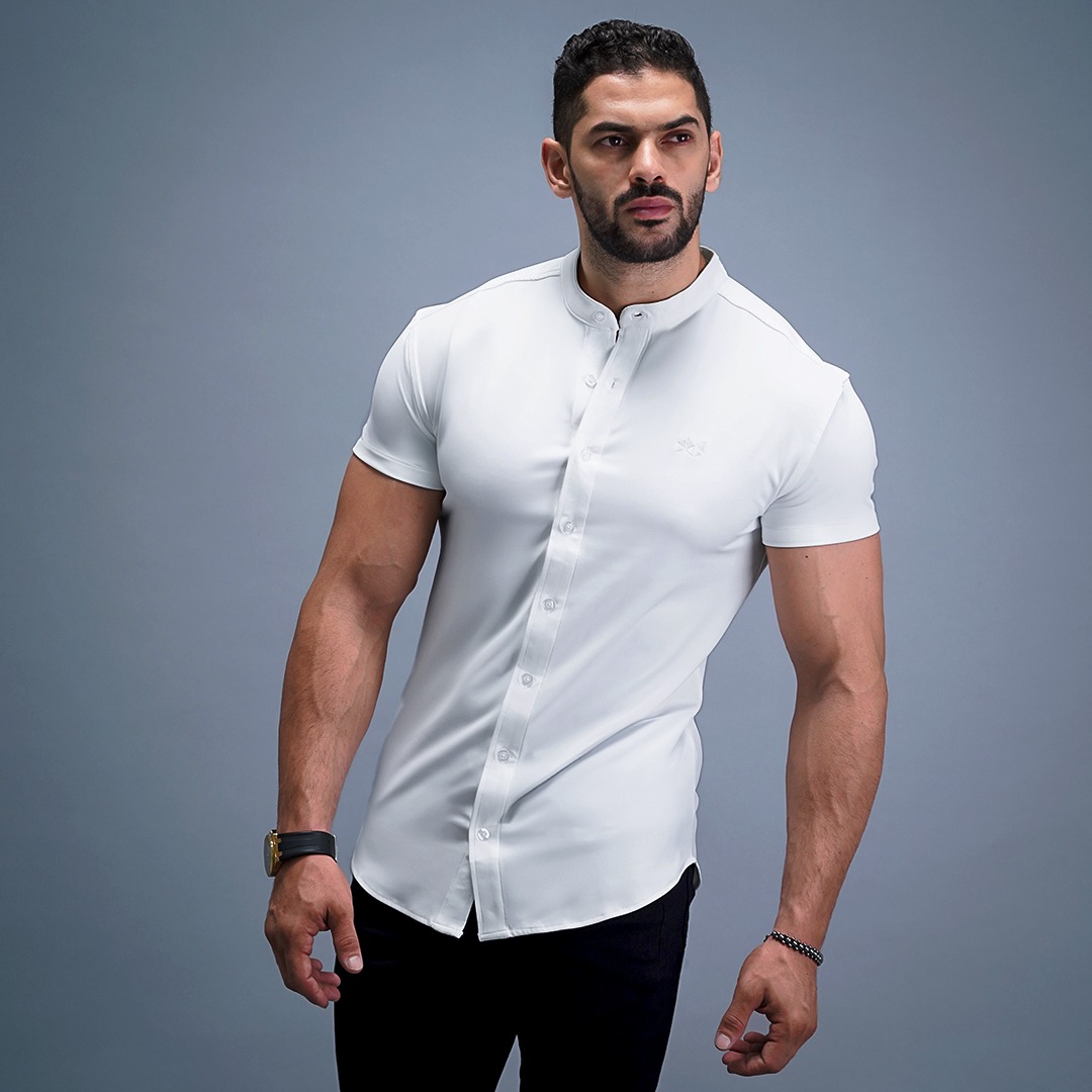 NEVERES Collarless Classic Fit Shirt Shortsleeve