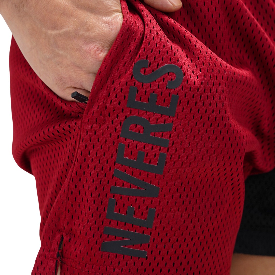 NEVERES Split Bro Short - Black And Maroon