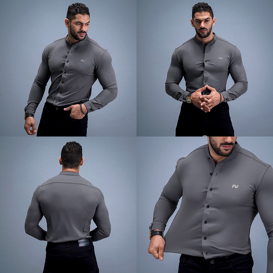 NEVERES Collarless Classic Fit Shirt Longsleeve