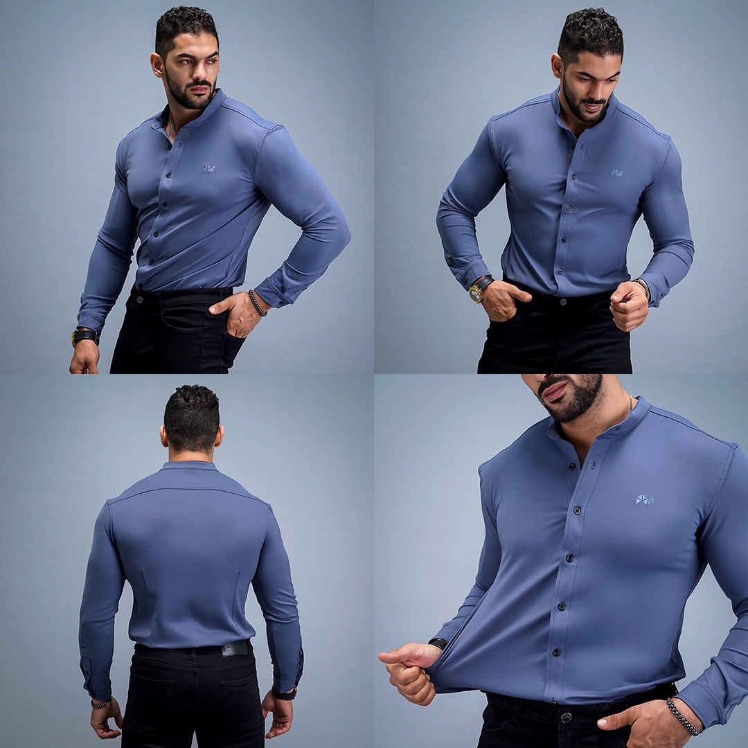 NEVERES Collarless Classic Fit Shirt Longsleeve