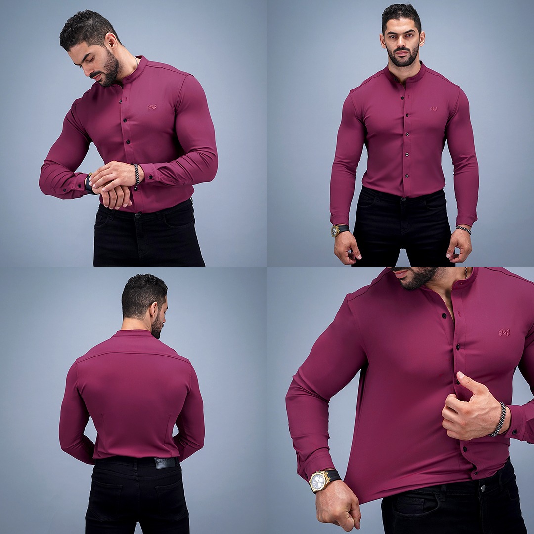 NEVERES Collarless Classic Fit Shirt Longsleeve