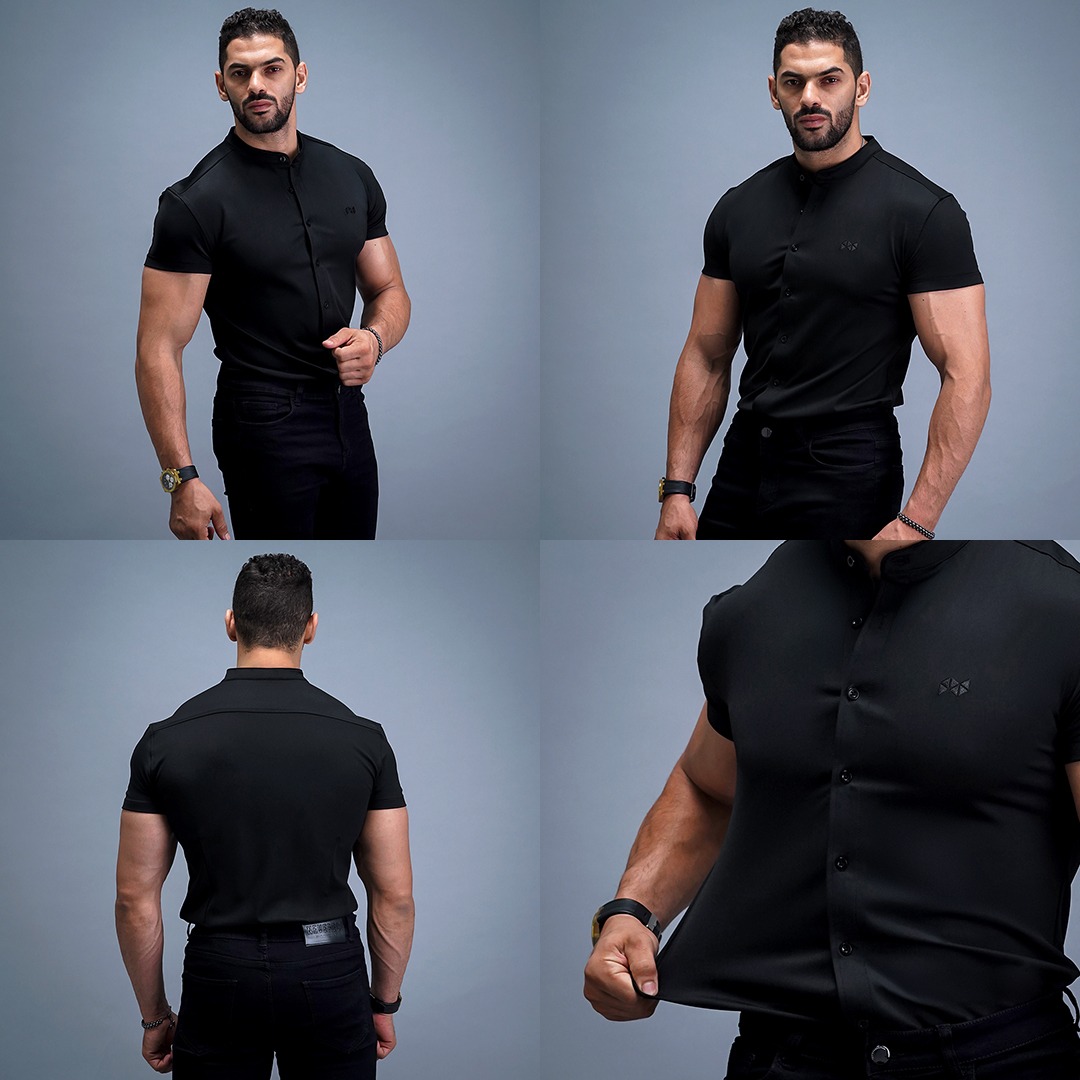 NEVERES Collarless Classic Fit Shirt Shortsleeve