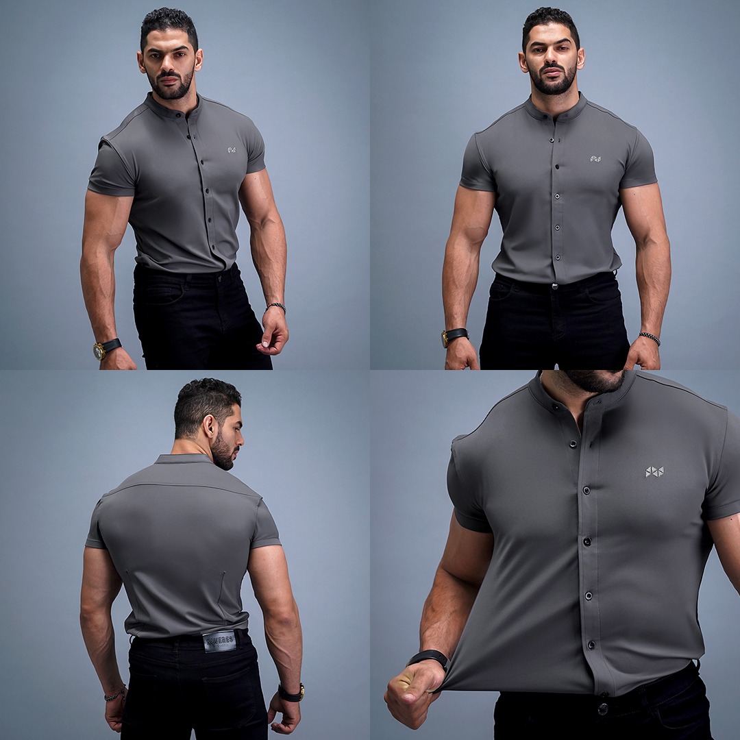 NEVERES Collarless Classic Fit Shirt Shortsleeve