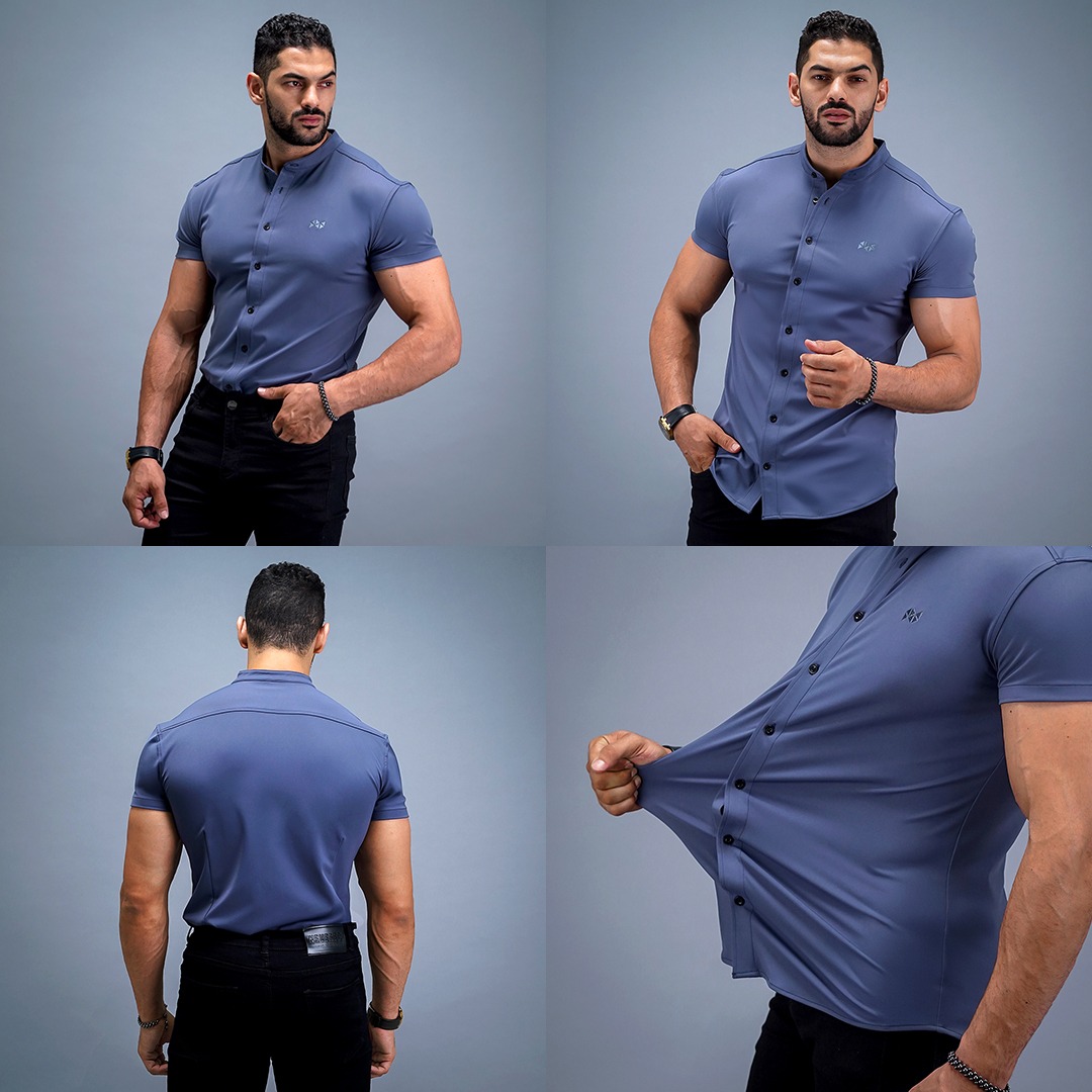 NEVERES Collarless Classic Fit Shirt Shortsleeve