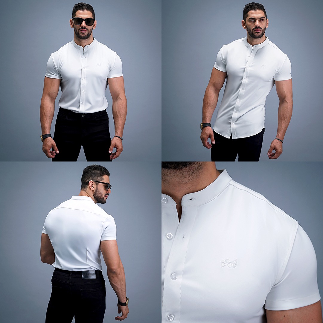 NEVERES Collarless Classic Fit Shirt Shortsleeve