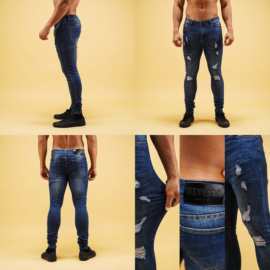 NEVERES Ripped Stretch Tech Jeans