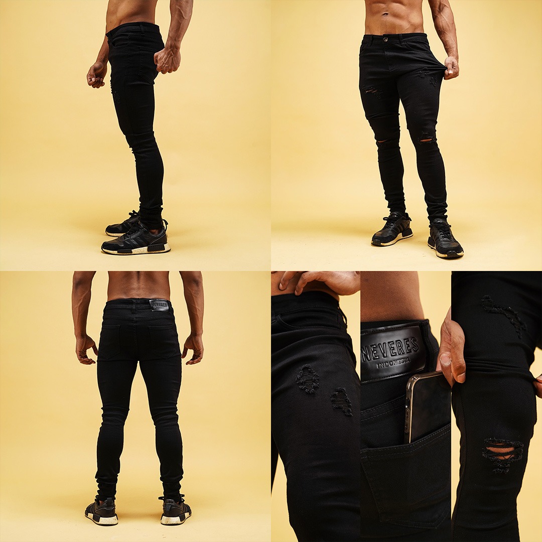 NEVERES Ripped Stretch Tech Jeans