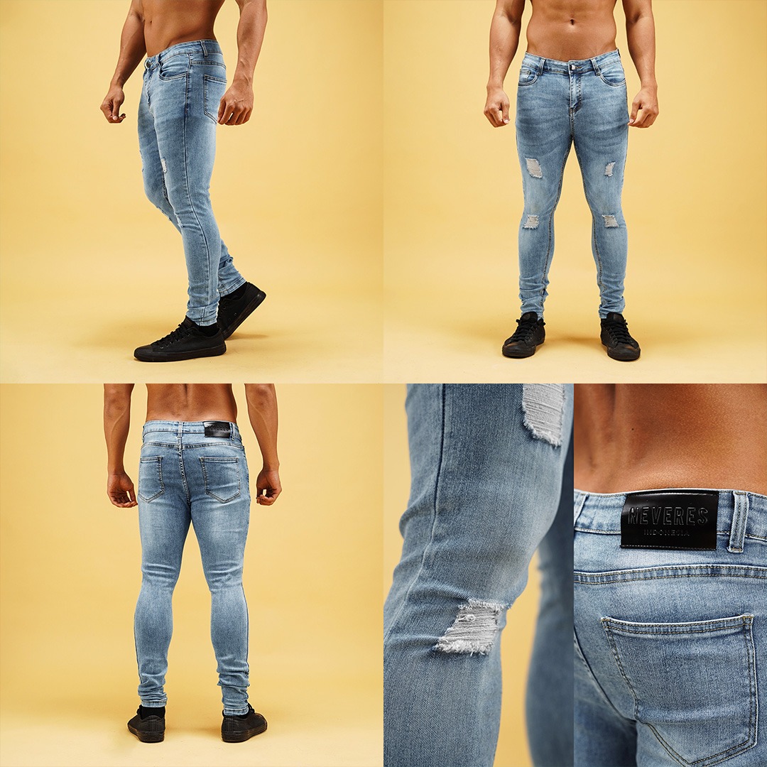 NEVERES Ripped Stretch Tech Jeans