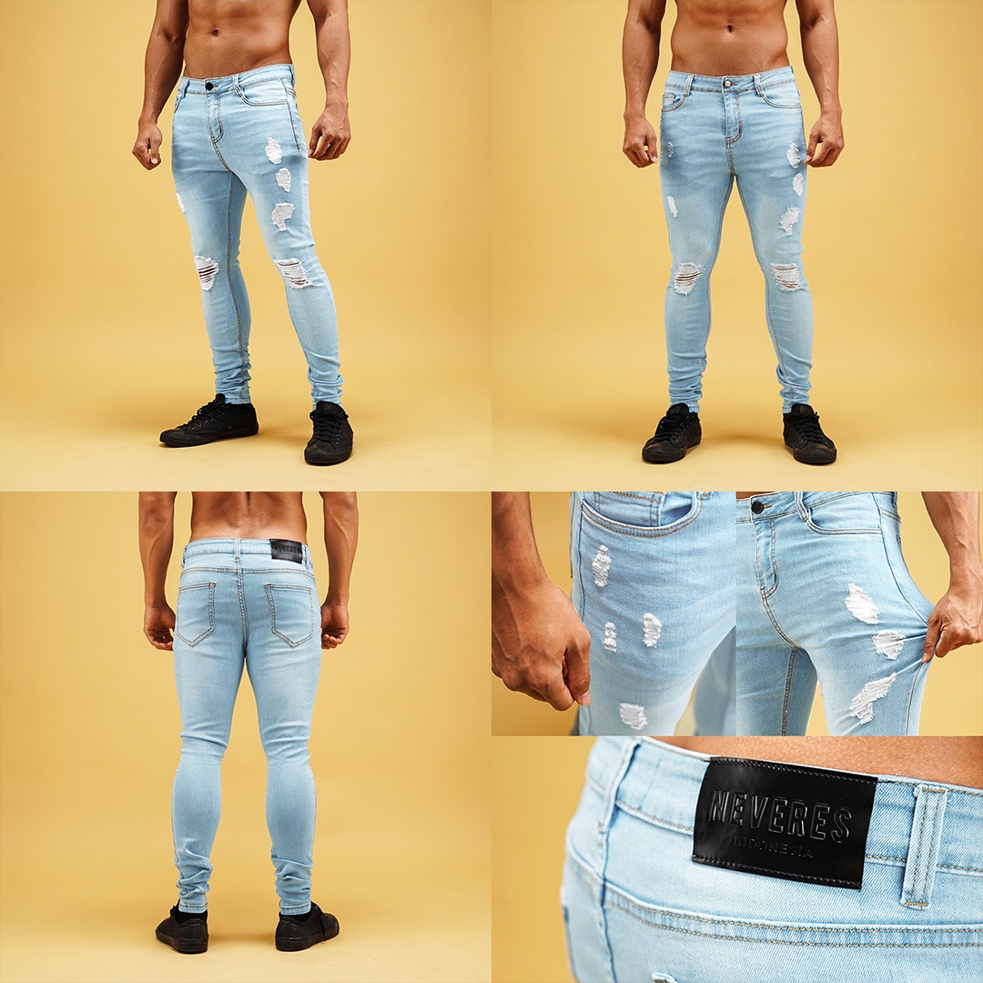 NEVERES Ripped Stretch Tech Jeans