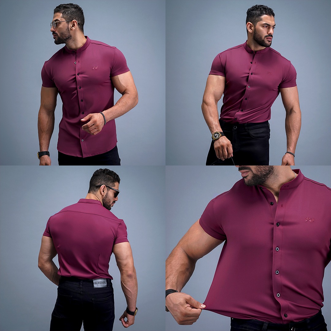 NEVERES Collarless Classic Fit Shirt Shortsleeve