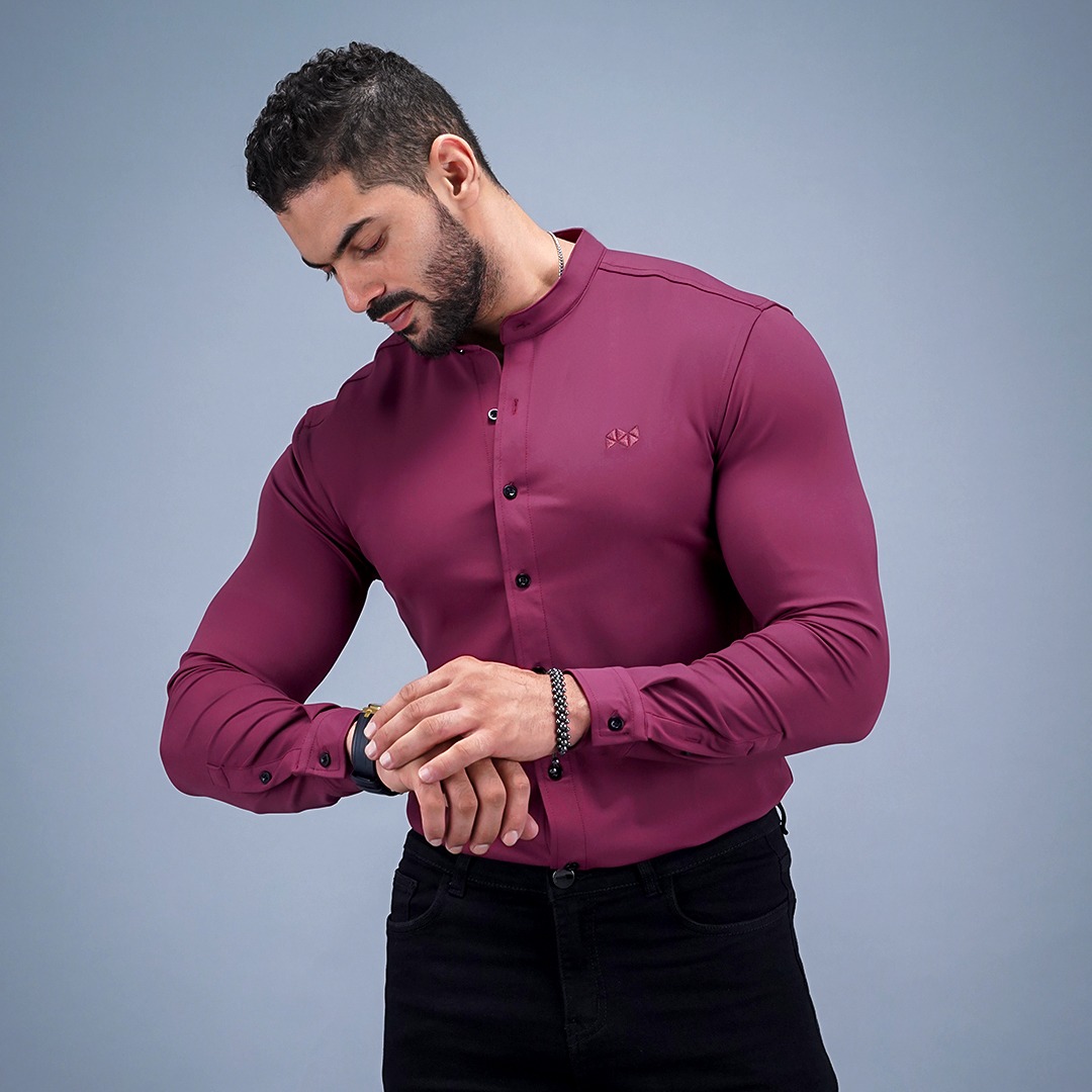 NEVERES Collarless Classic Fit Shirt Longsleeve