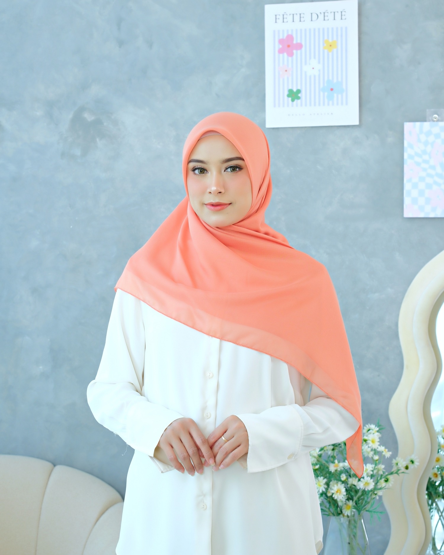 Plain Hijab VOAL PARIS PREMIUM in Coral Haze