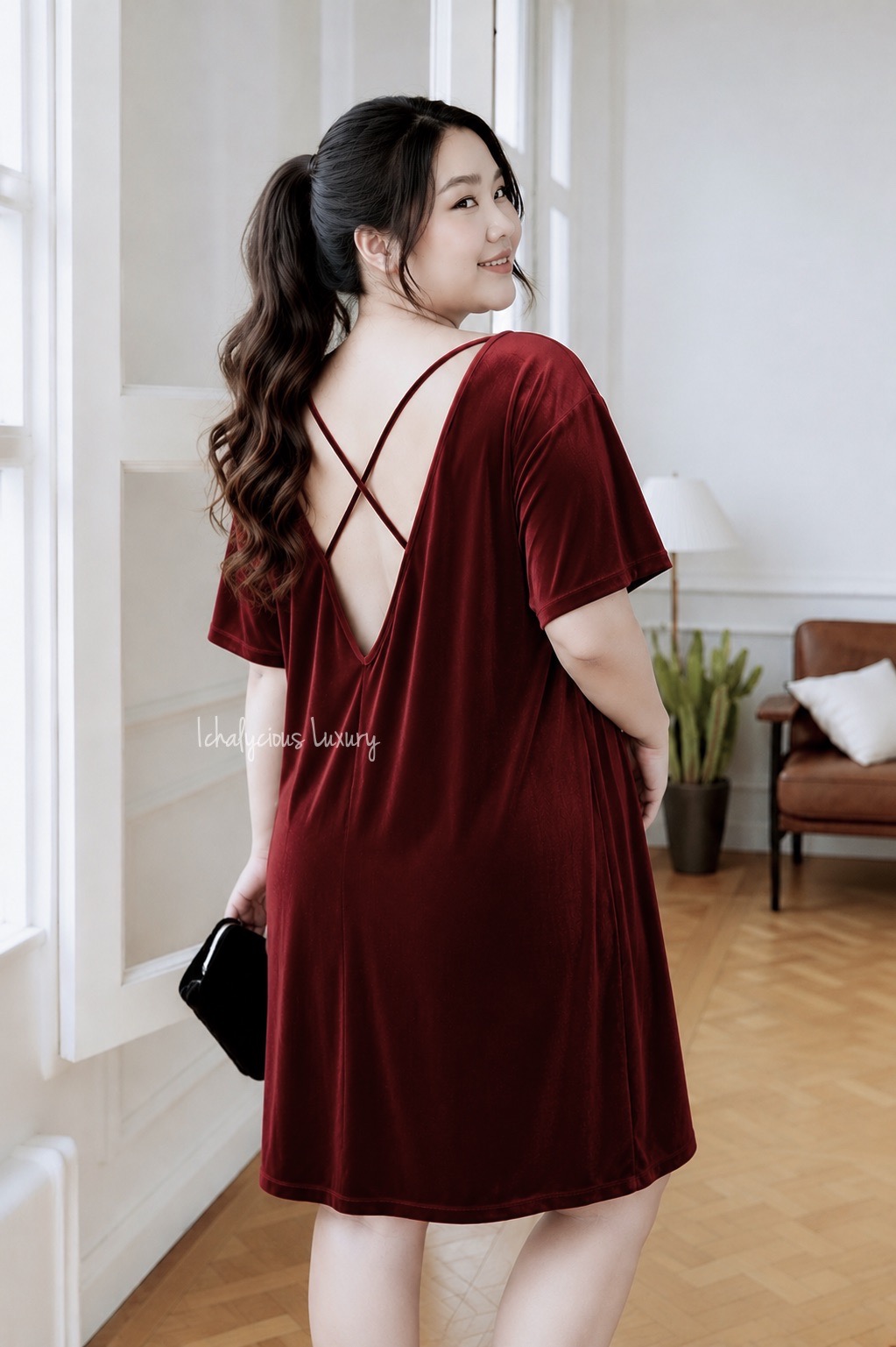 VELVET BACKLESS DRESS MAROON (LIMITED STOCK)