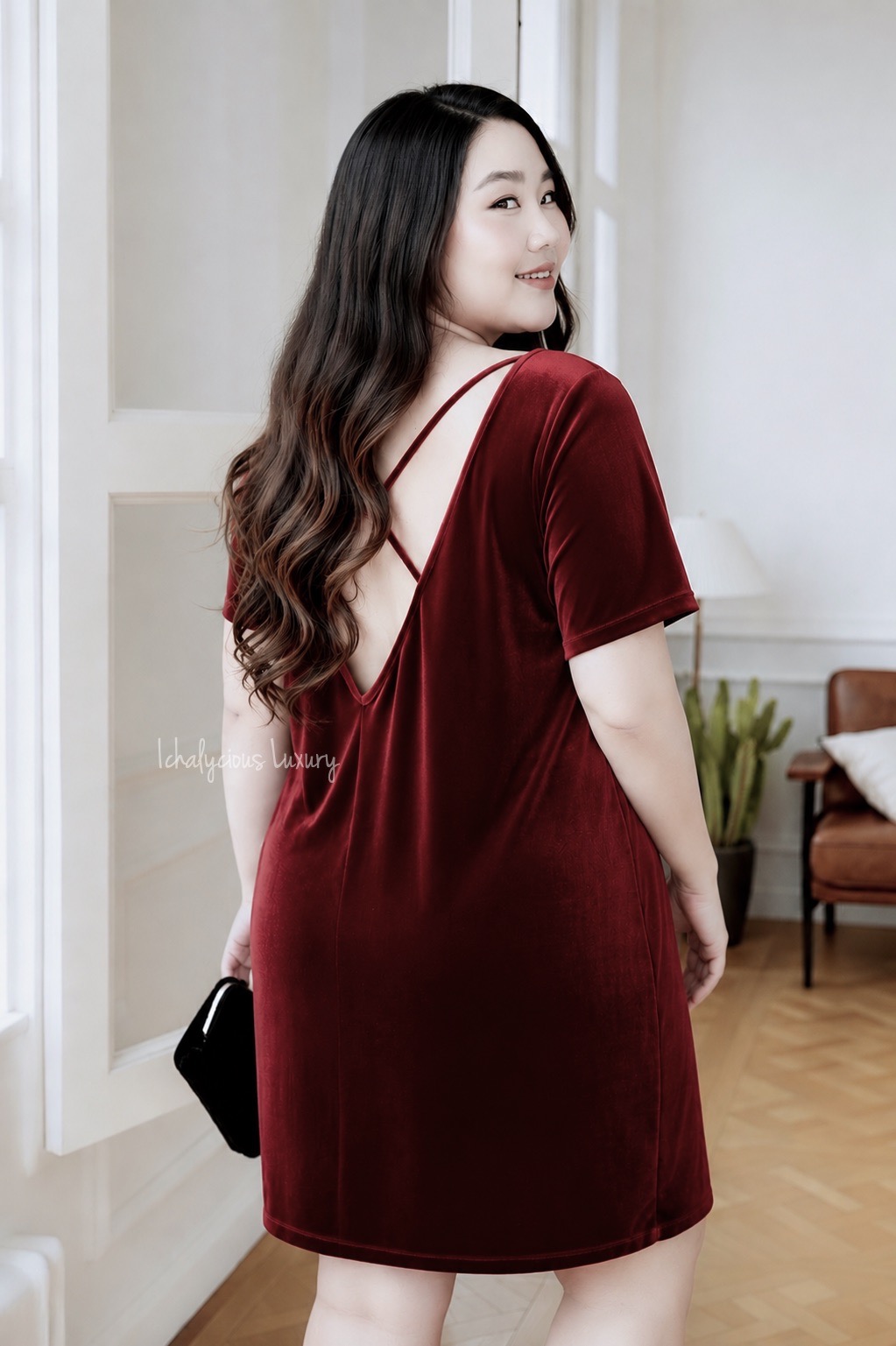 VELVET BACKLESS DRESS MAROON (LIMITED STOCK)