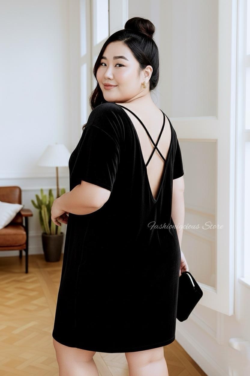 VELVET BACKLESS DRESS (BLACK ONLY)