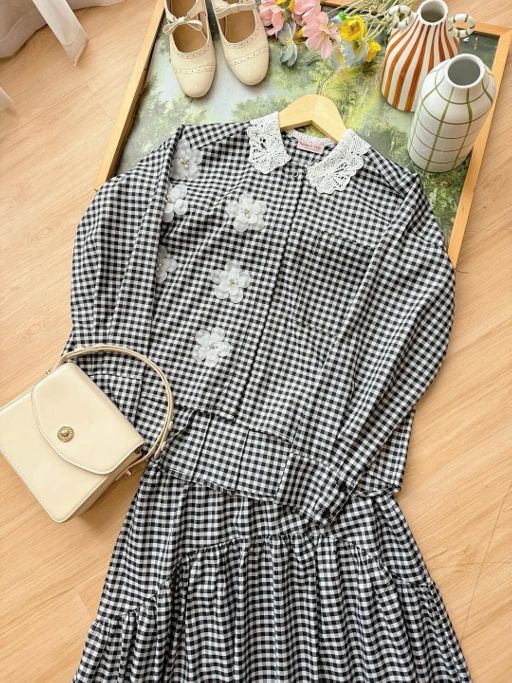 Image of [PO KIRIM TGL 1]  Flowy Set Gingham Black