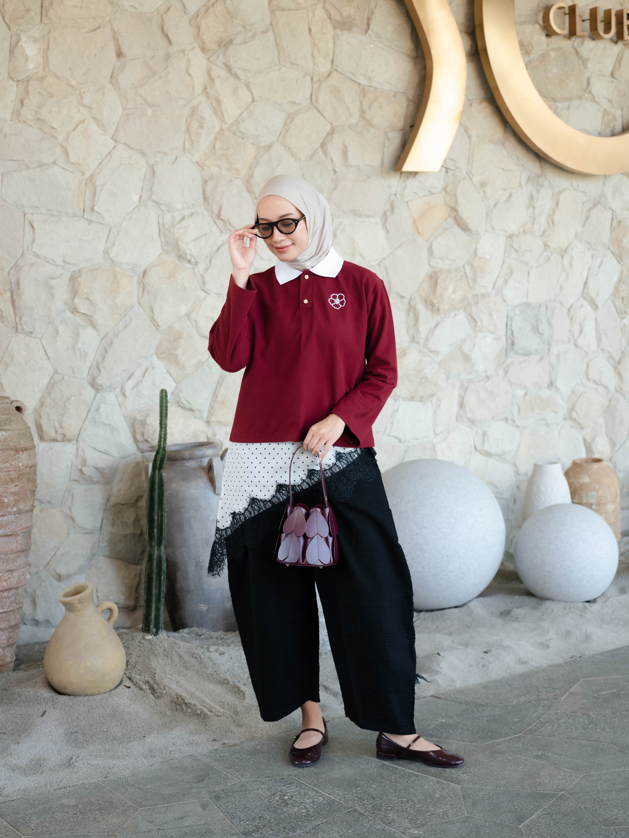 Boxy Aira Polo - Maroon