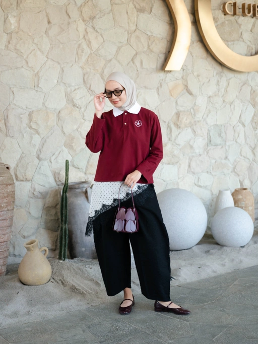Boxy Aira Polo - Maroon
