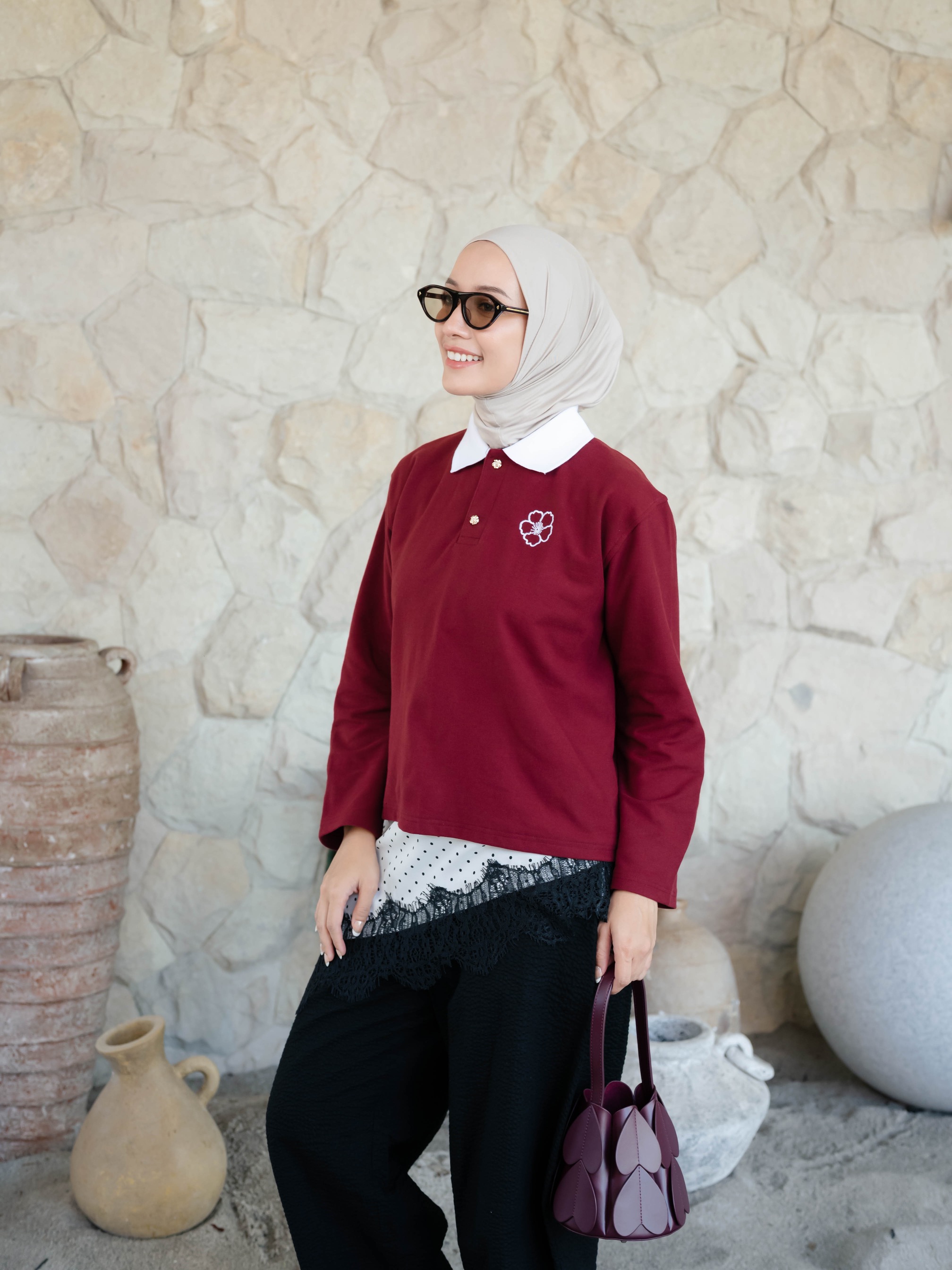 Boxy Aira Polo - Maroon